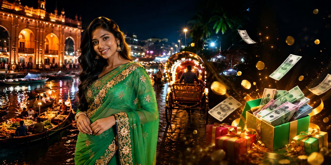 ঢাকায় শাড়ি পরা একজন নারী ক্যাসিনো গেম উপভোগ করছেন
