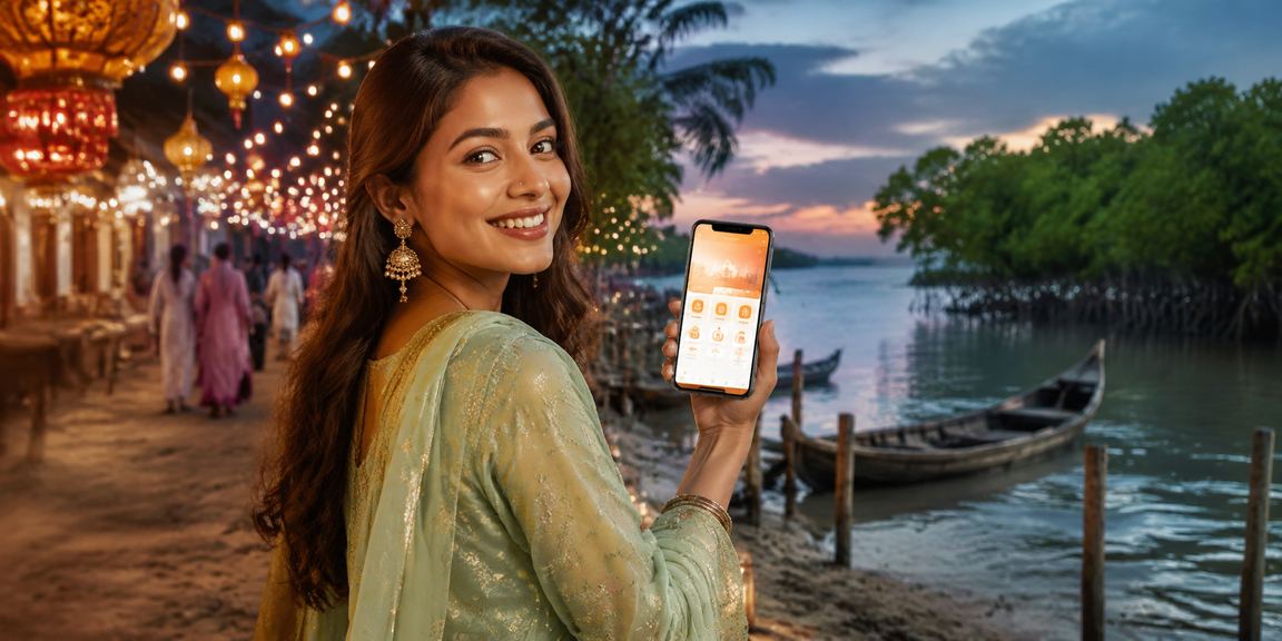 খুলনায় ঈদ উৎসবে মোবাইল পেমেন্ট করছেন একজন ব্যবহারকারী